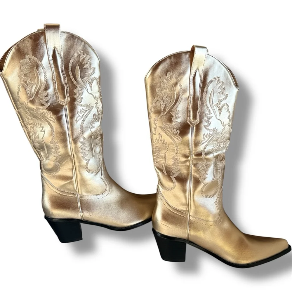 Women's Gold Metallic Cowboy Boots Size 8.5 - Picture 3 of 6